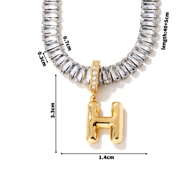 Fashion A Copper Gold-plated Rectangular Zirconium 26 Letter Necklace