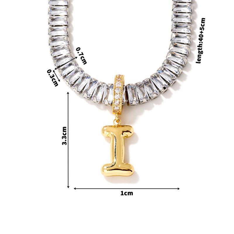 Fashion A Copper Gold-plated Rectangular Zirconium 26 Letter Necklace