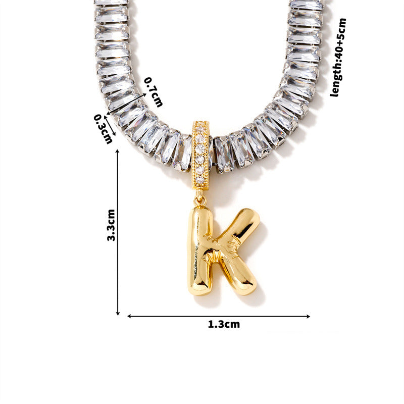 Fashion A Copper Gold-plated Rectangular Zirconium 26 Letter Necklace