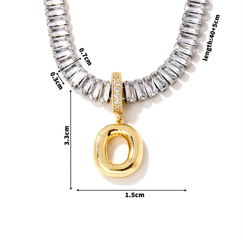 Fashion A Copper Gold-plated Rectangular Zirconium 26 Letter Necklace