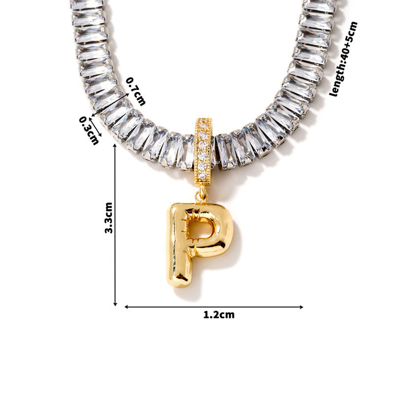 Fashion A Copper Gold-plated Rectangular Zirconium 26 Letter Necklace