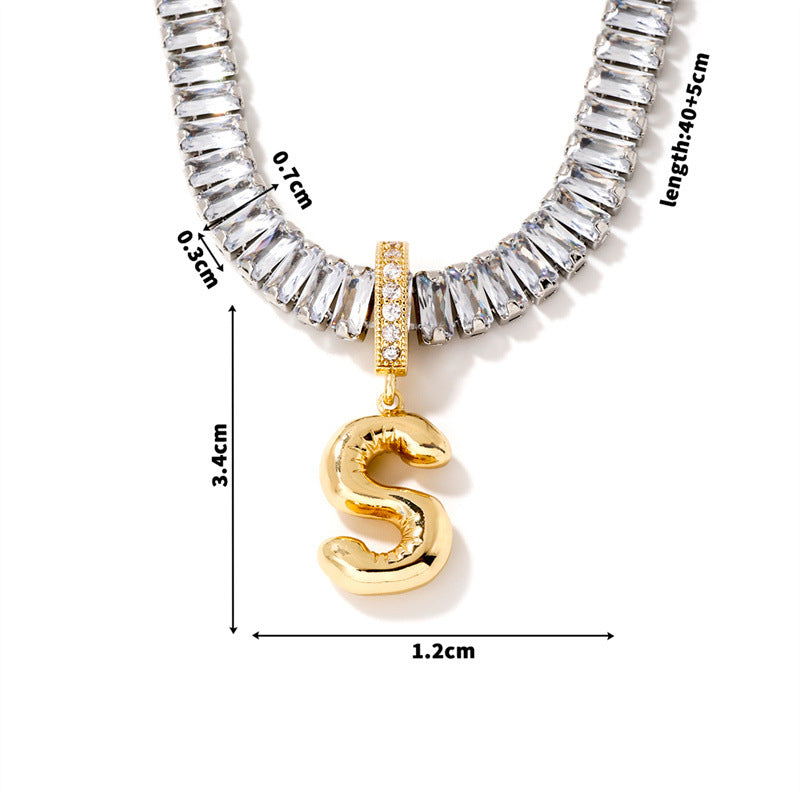 Fashion A Copper Gold-plated Rectangular Zirconium 26 Letter Necklace