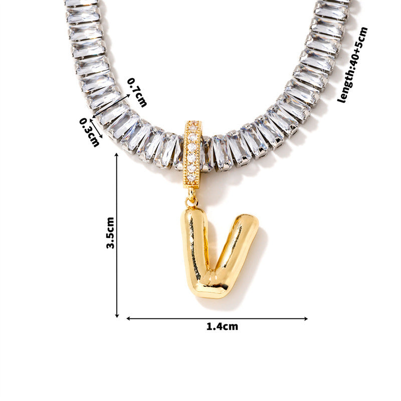 Fashion A Copper Gold-plated Rectangular Zirconium 26 Letter Necklace