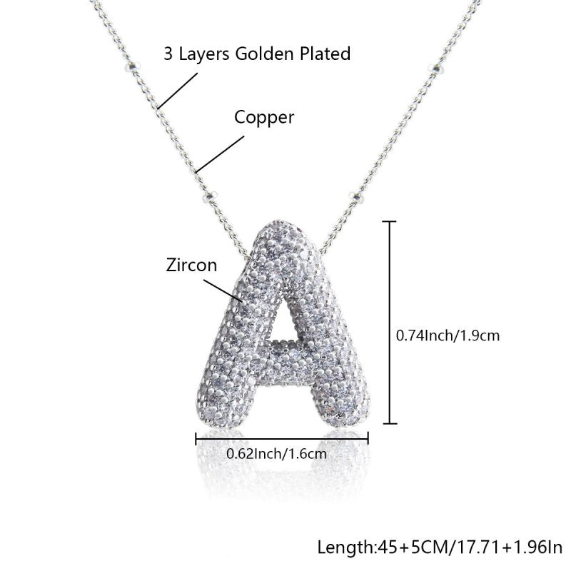 Fashion Silver Letter A Copper Diamond 26 Letter Necklace