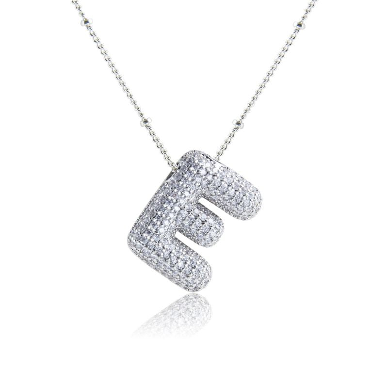 Fashion Silver Letter A Copper Diamond 26 Letter Necklace