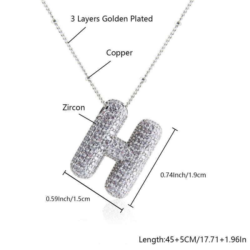 Fashion Silver Letter A Copper Diamond 26 Letter Necklace