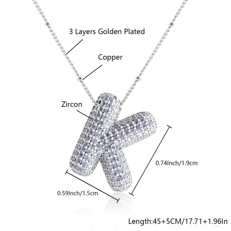 Fashion Silver Letter A Copper Diamond 26 Letter Necklace