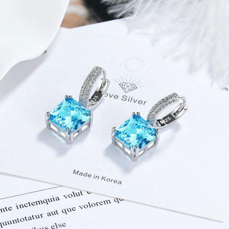 Fashion Sapphire Copper Inlaid Zircon Square Earrings
