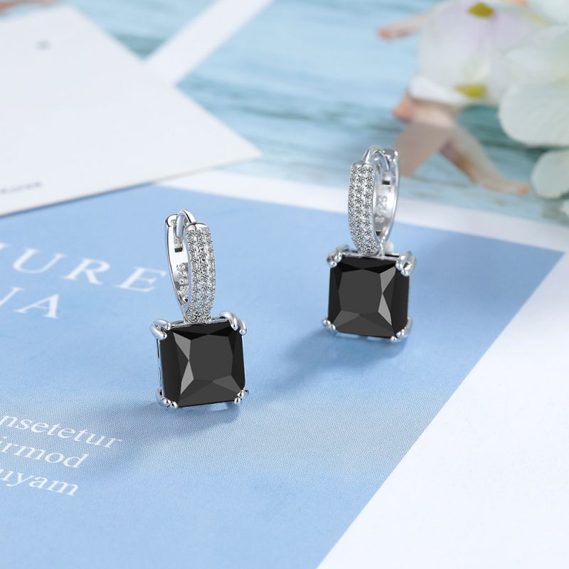 Fashion Sapphire Copper Inlaid Zircon Square Earrings
