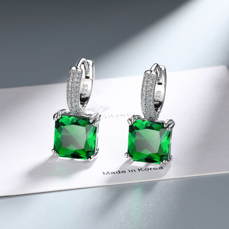Fashion Sapphire Copper Inlaid Zircon Square Earrings