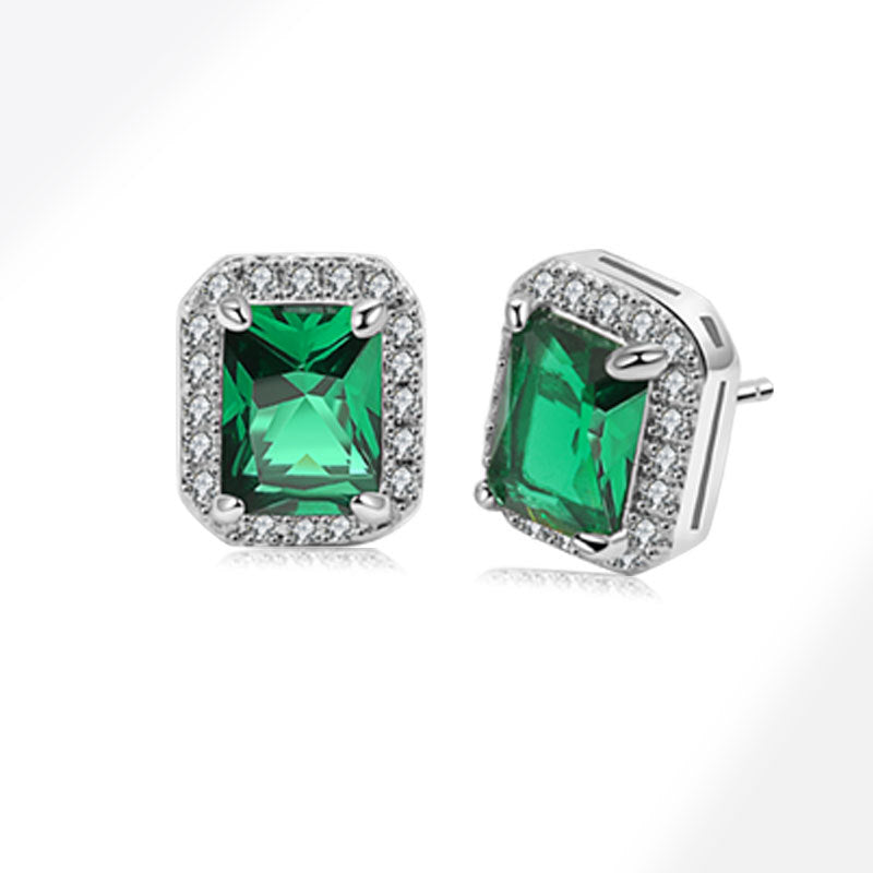Fashion Platinum (large Green Diamond) Copper Diamond Square Earrings