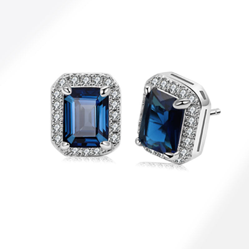 Fashion Platinum (large Green Diamond) Copper Diamond Square Earrings