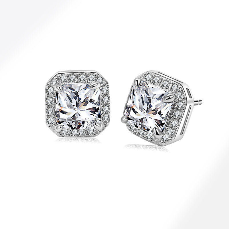 Fashion Platinum (large Green Diamond) Copper Diamond Square Earrings