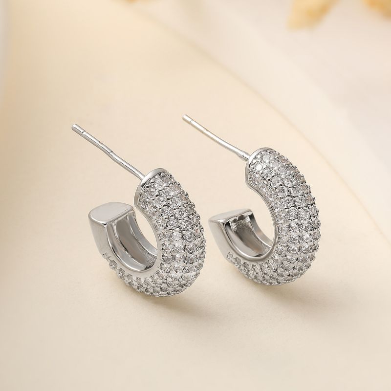 Fashion Gold Gold-plated Copper C-shaped Earrings With Zirconium