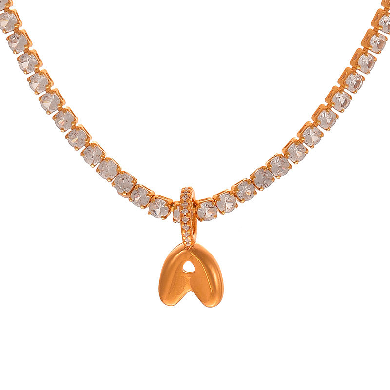 Fashion A Copper Inlaid Zircon 26 Letter Pendant Necklace