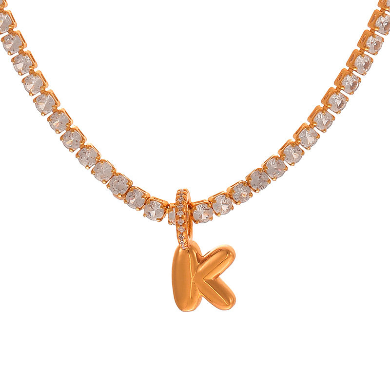 Fashion A Copper Inlaid Zircon 26 Letter Pendant Necklace