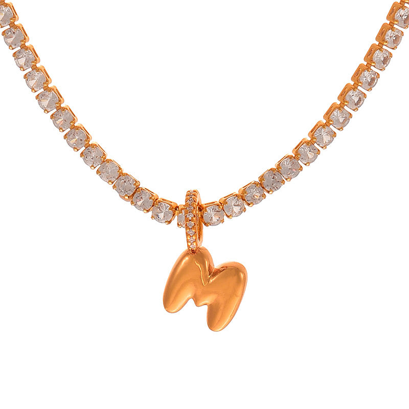Fashion A Copper Inlaid Zircon 26 Letter Pendant Necklace