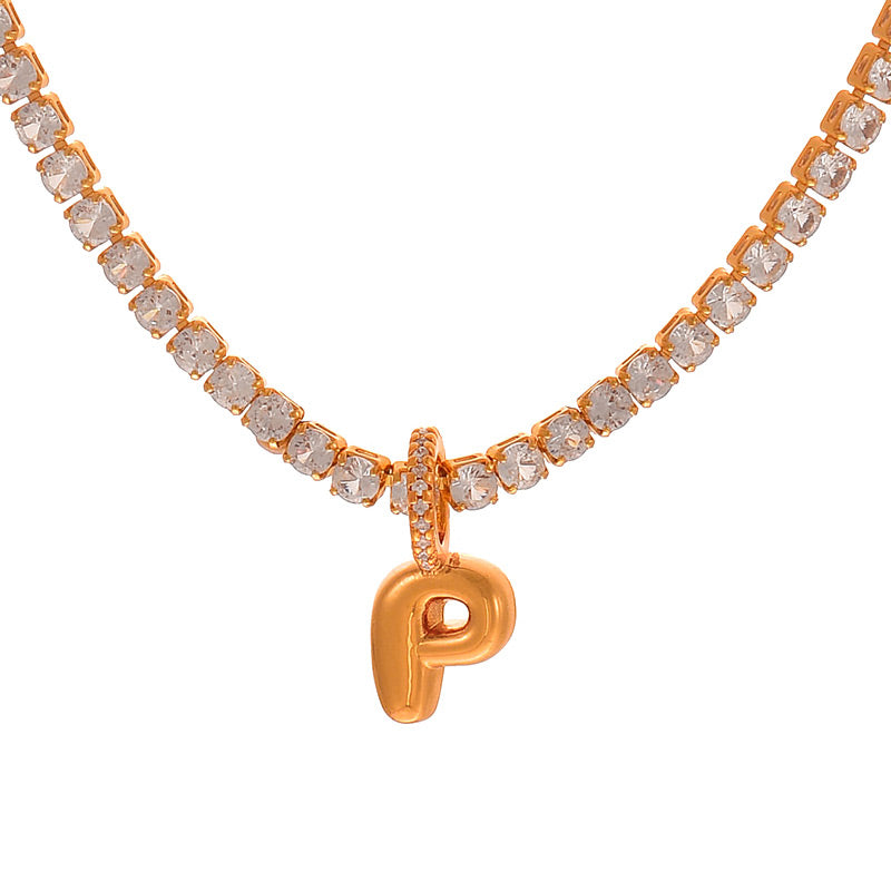 Fashion A Copper Inlaid Zircon 26 Letter Pendant Necklace