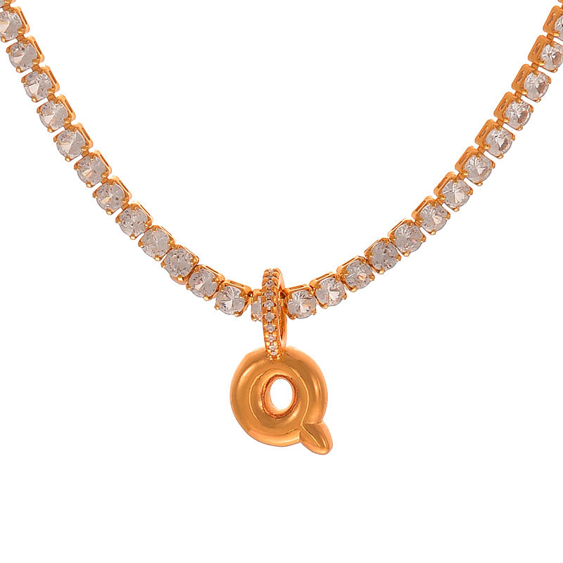 Fashion A Copper Inlaid Zircon 26 Letter Pendant Necklace