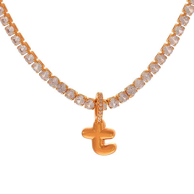 Fashion A Copper Inlaid Zircon 26 Letter Pendant Necklace