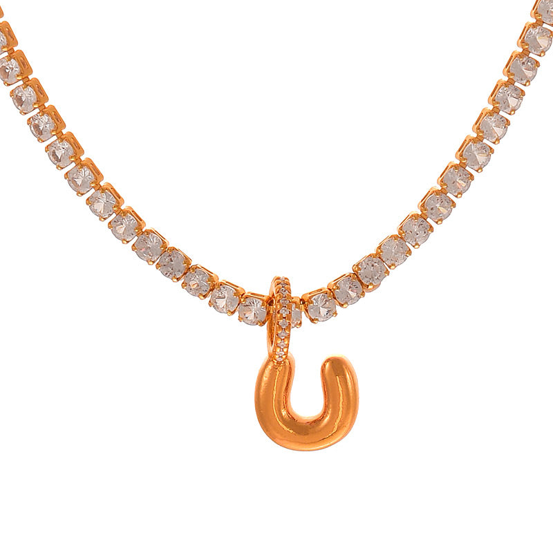 Fashion A Copper Inlaid Zircon 26 Letter Pendant Necklace