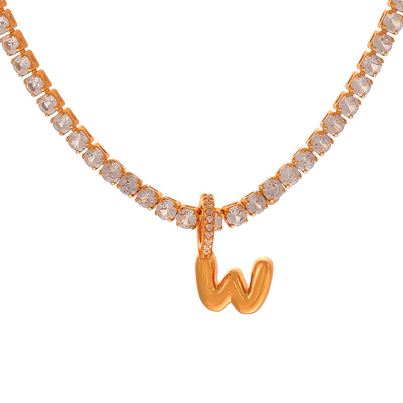 Fashion A Copper Inlaid Zircon 26 Letter Pendant Necklace
