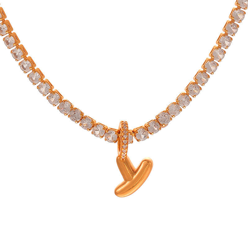 Fashion A Copper Inlaid Zircon 26 Letter Pendant Necklace