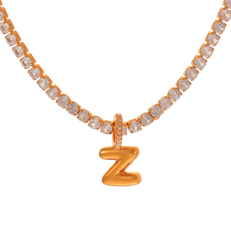 Fashion A Copper Inlaid Zircon 26 Letter Pendant Necklace