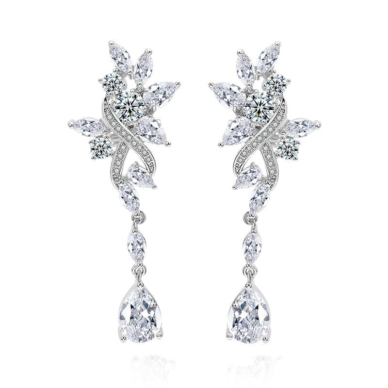 Fashion Silver Copper Diamond Teardrop Earrings