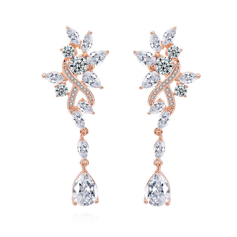 Fashion Silver Copper Diamond Teardrop Earrings