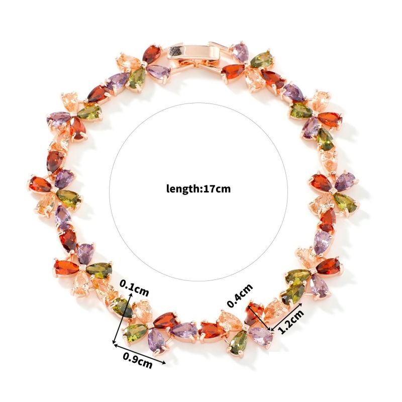 Fashion Color Copper And Zirconium Four-leaf Flower Bracelet