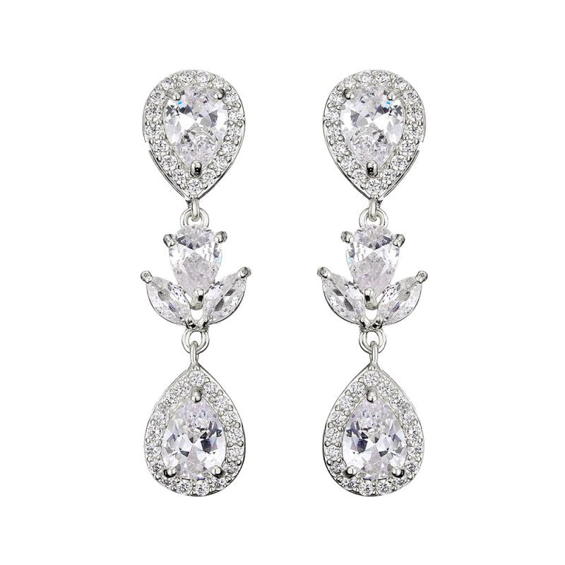 Platinum Plated Copper Diamond Teardrop Earrings