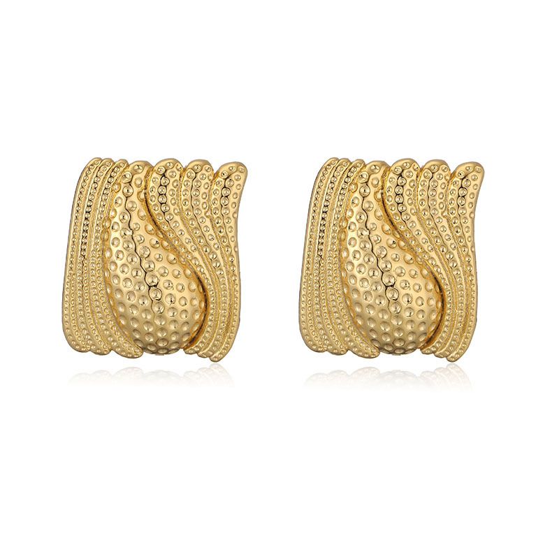 F Style Gold 1 Pair Copper Geometric Pleated Earrings