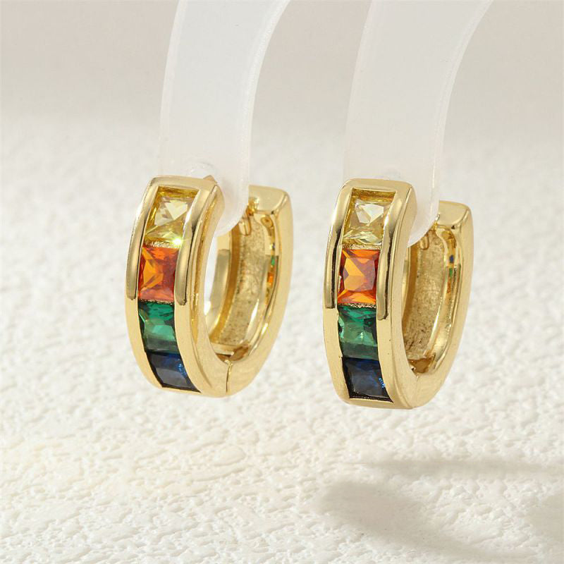 A Copper Gold-plated Round Earrings With Rectangular Diamonds