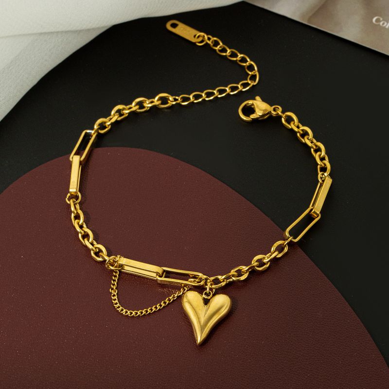 Double Heart Bracelet Gold Titanium Steel Double Heart Bracelet