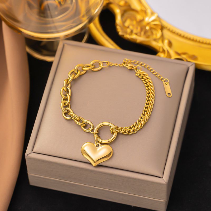 Double Heart Bracelet Gold Titanium Steel Double Heart Bracelet