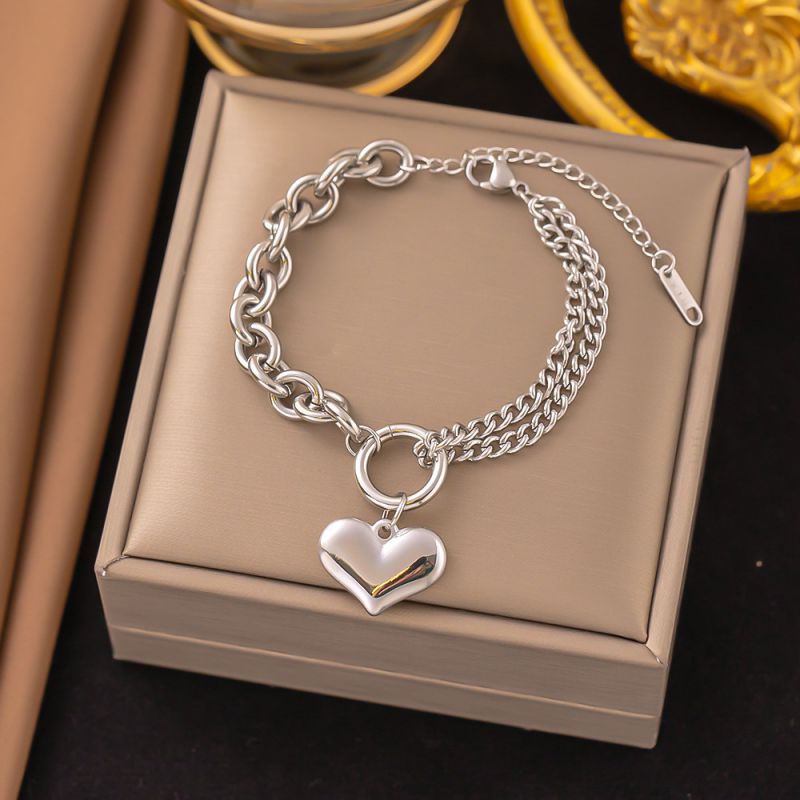Double Heart Bracelet Gold Titanium Steel Double Heart Bracelet