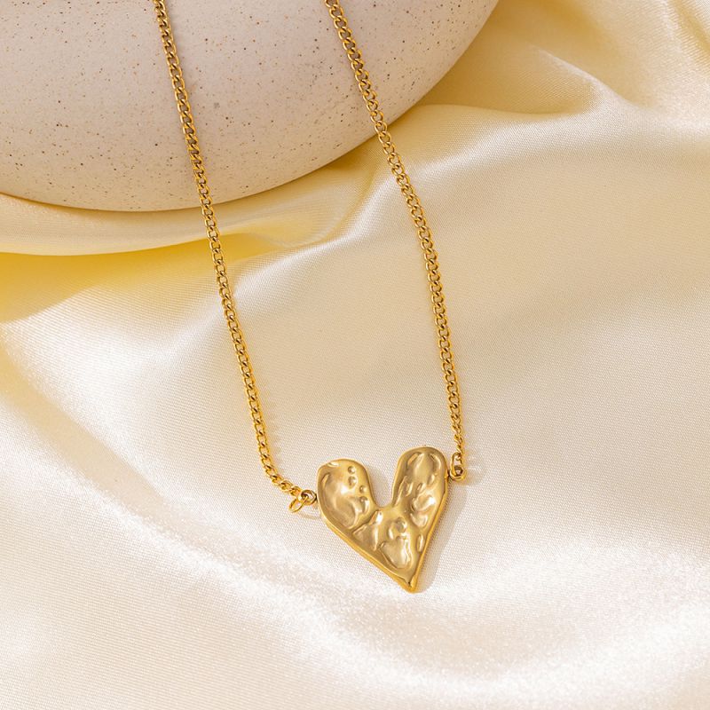 Lava Heart Necklace Gold Titanium Steel Lava Heart Necklace