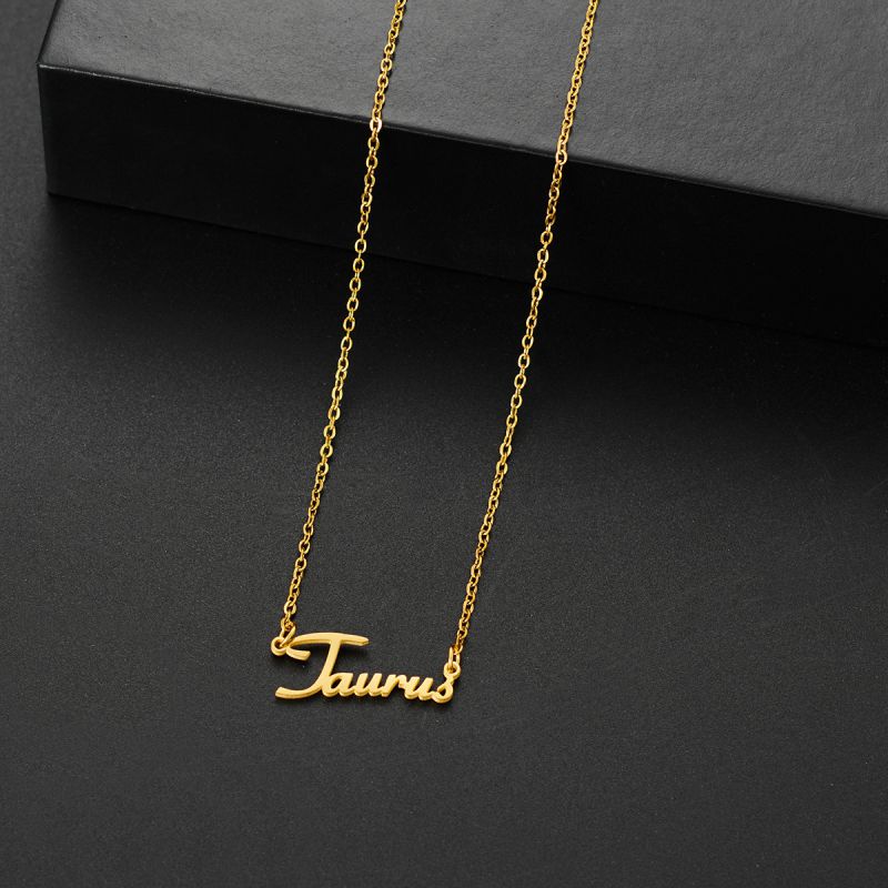 001 Taurus Gold Stainless Steel 12 Zodiac Letter Necklace