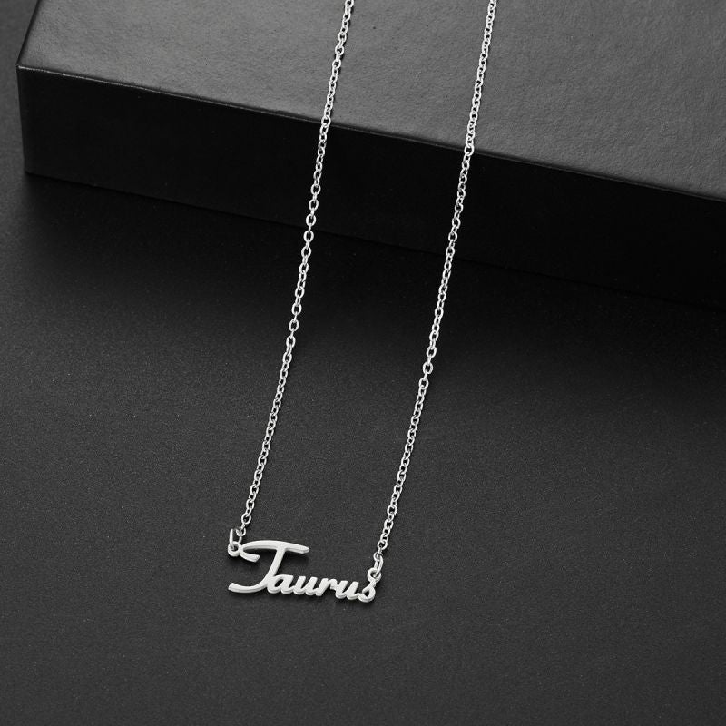 001 Taurus Gold Stainless Steel 12 Zodiac Letter Necklace