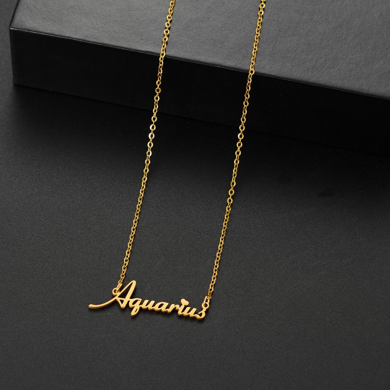 001 Taurus Gold Stainless Steel 12 Zodiac Letter Necklace