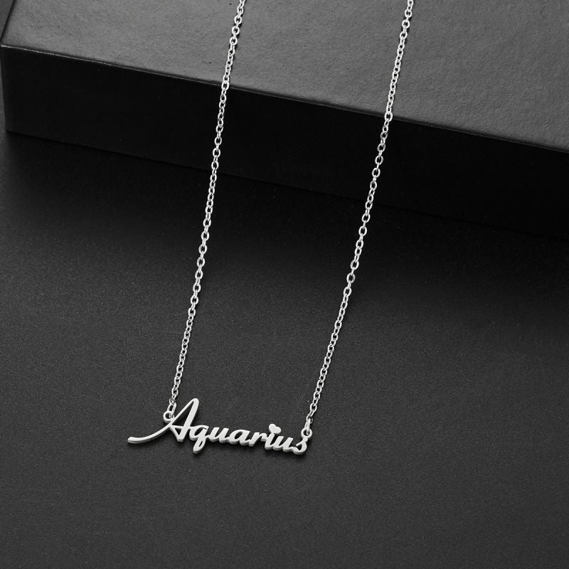 001 Taurus Gold Stainless Steel 12 Zodiac Letter Necklace