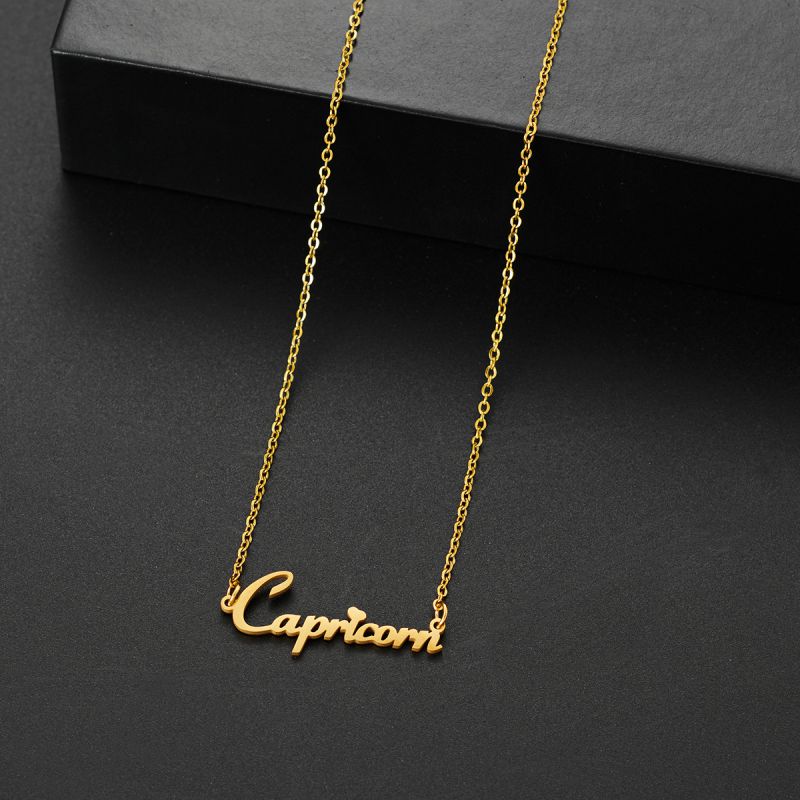 001 Taurus Gold Stainless Steel 12 Zodiac Letter Necklace