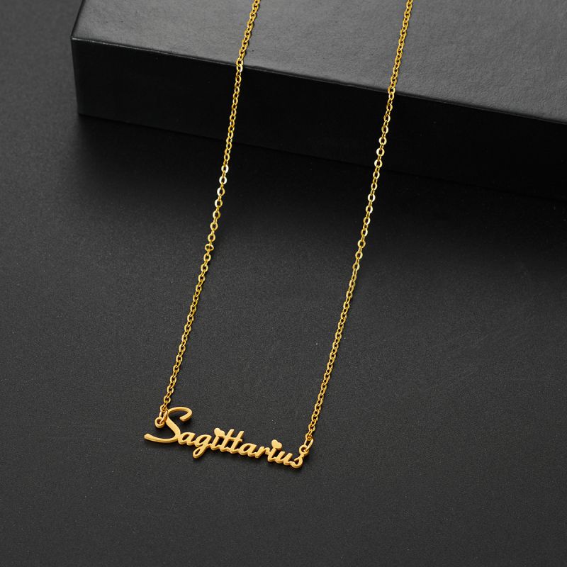 001 Taurus Gold Stainless Steel 12 Zodiac Letter Necklace