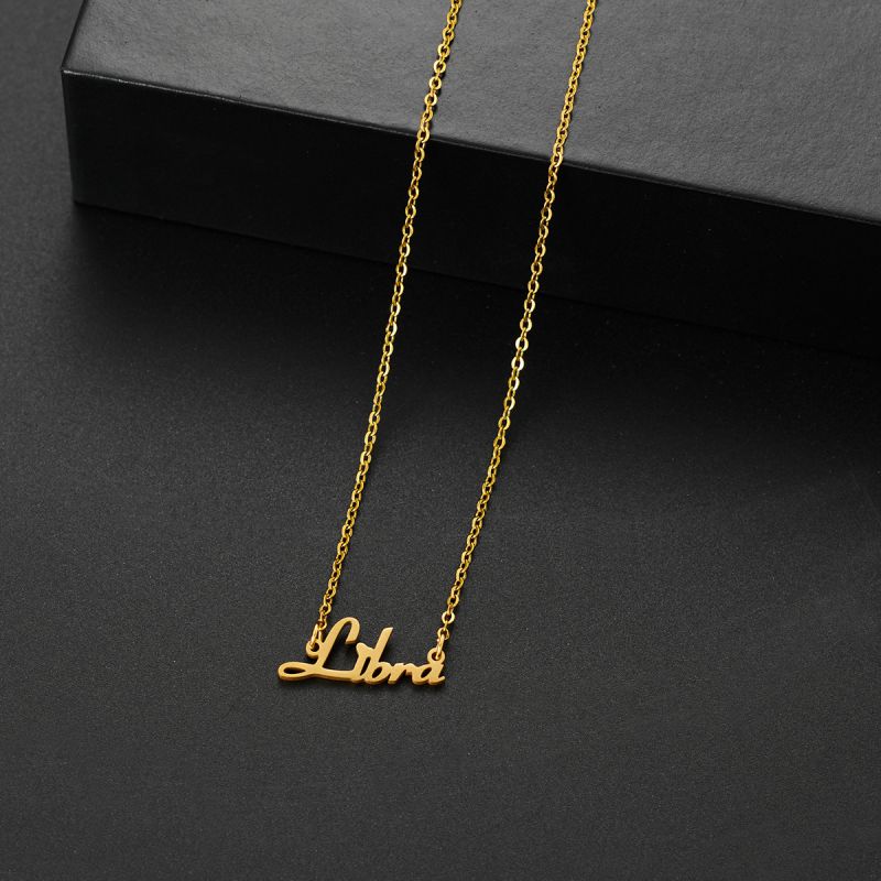 001 Taurus Gold Stainless Steel 12 Zodiac Letter Necklace