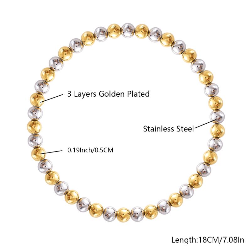 10mm Two-tone Gold And Steel Stainless Steel Beaded Bracelet For Women 18cm Stainless Steel Colorblock Beaded Bracelet