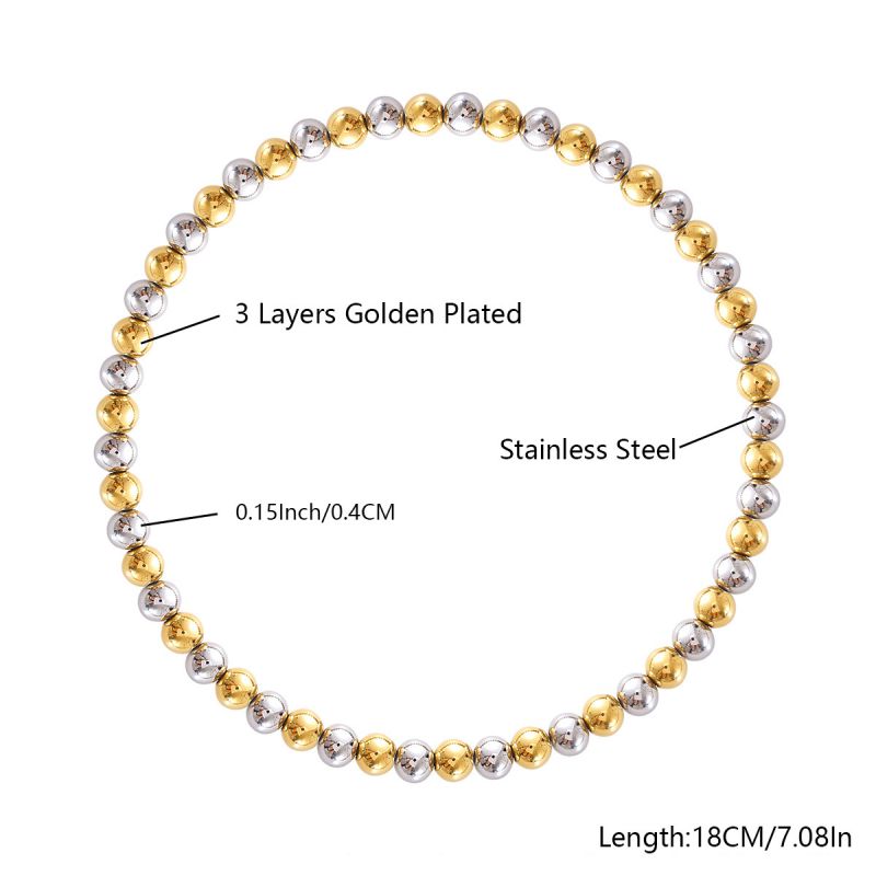 10mm Two-tone Gold And Steel Stainless Steel Beaded Bracelet For Women 18cm Stainless Steel Colorblock Beaded Bracelet
