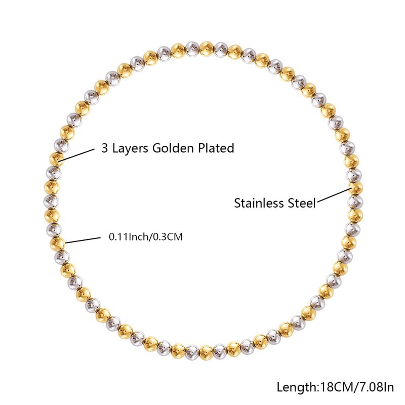 10mm Two-tone Gold And Steel Stainless Steel Beaded Bracelet For Women 18cm Stainless Steel Colorblock Beaded Bracelet