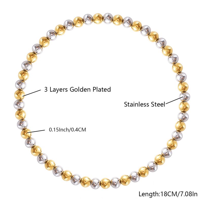 10mm Two-tone Gold And Steel Stainless Steel Beaded Bracelet For Women 18cm Stainless Steel Colorblock Beaded Bracelet