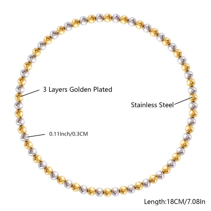 10mm Two-tone Gold And Steel Stainless Steel Beaded Bracelet For Women 18cm Stainless Steel Colorblock Beaded Bracelet